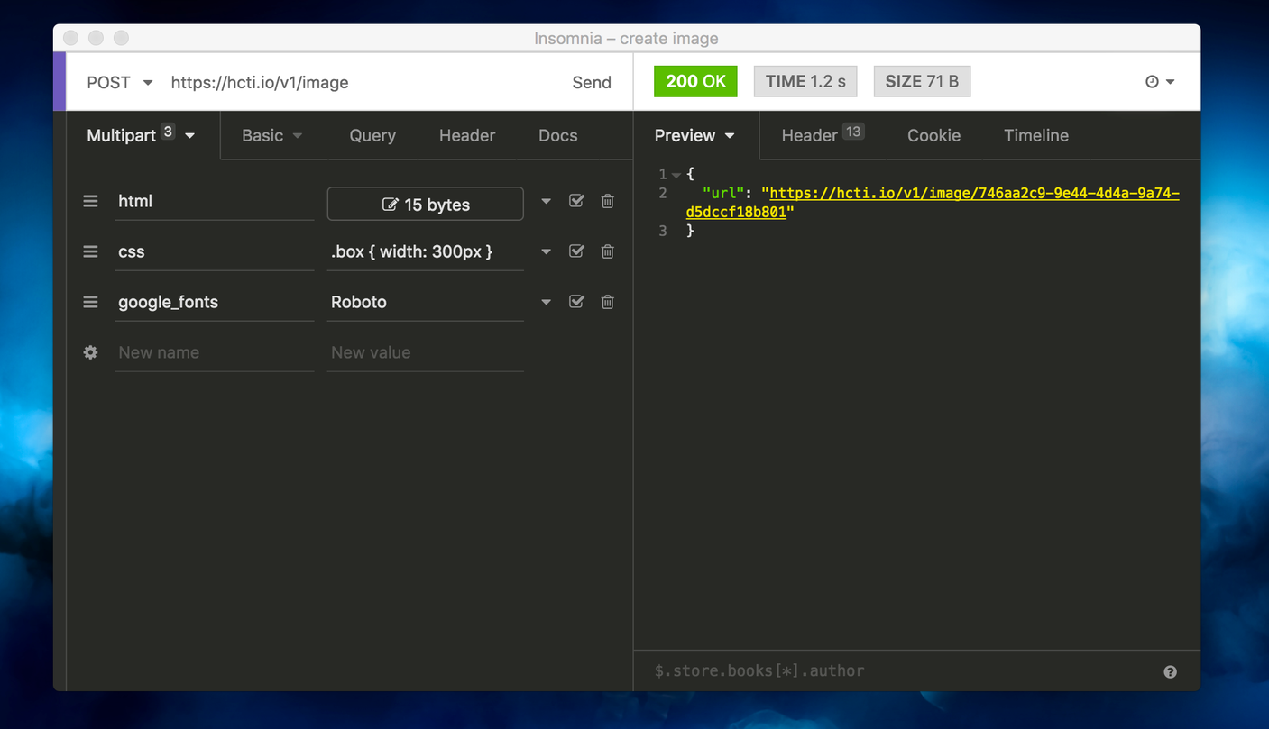 Sending HTML and CSS in Insomnia