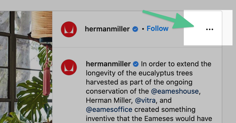 Instagram embed menu