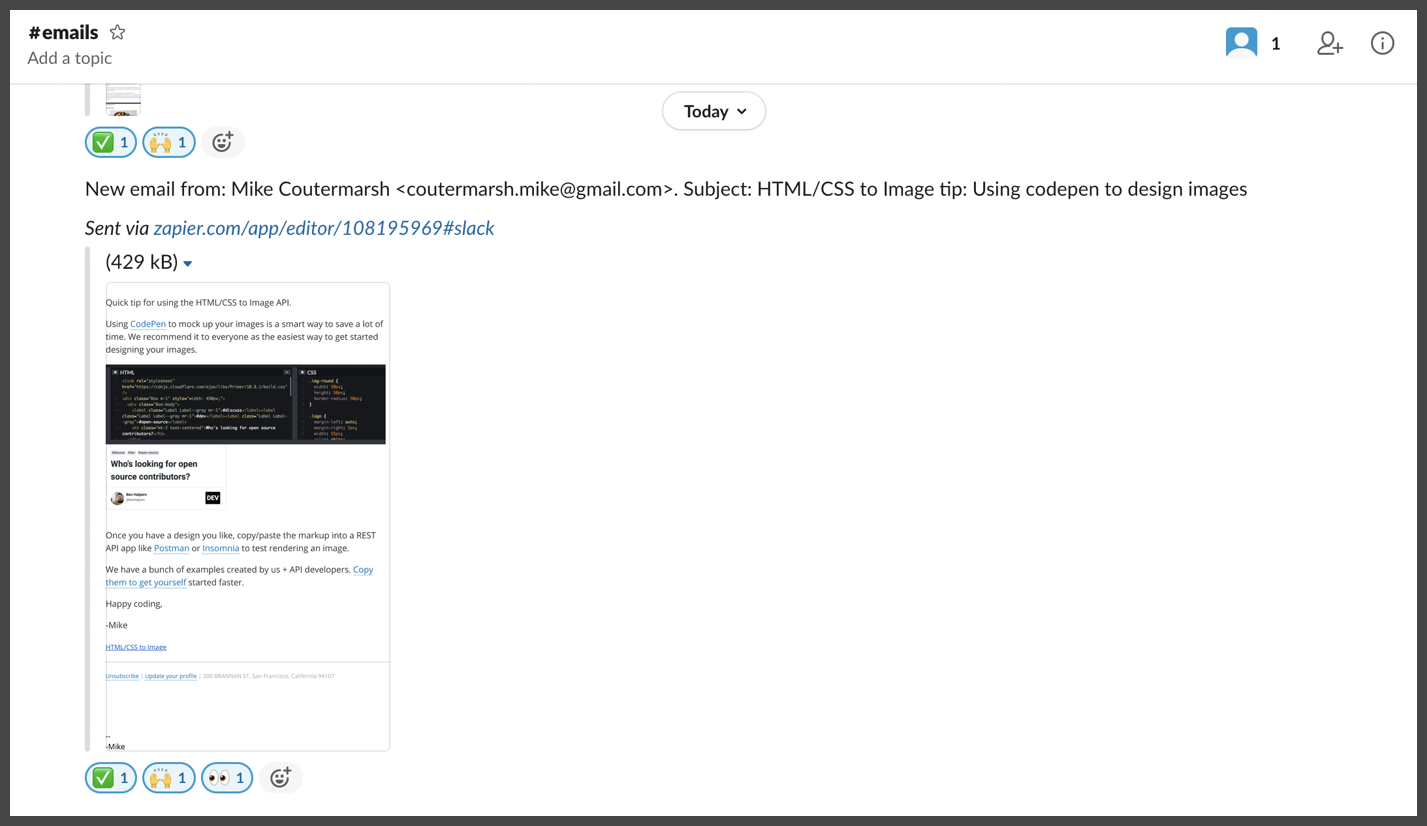 Email screenshot shared in Slack
